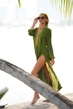 Load image into Gallery viewer, KIKI ROBE 100% SILK OLIVE
