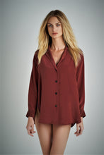 Load image into Gallery viewer, CARA Button Down Shirt Silk brown aubergine
